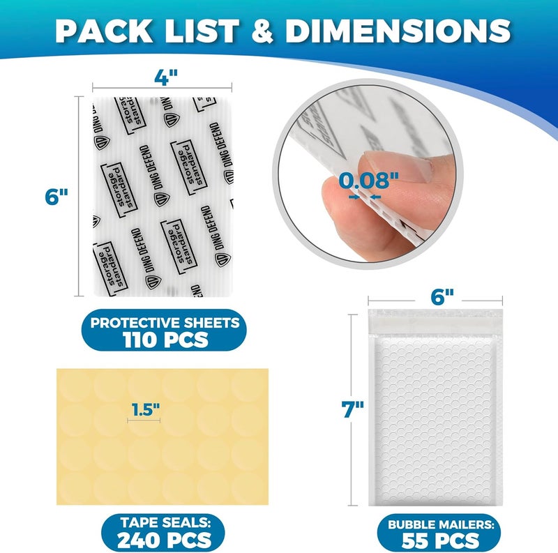 Storage Standard Ding Defend Card Shipping Kit Envelope Bubble Mailers - Includes 110 4’’ x 6’’ Semi-Transparent Small Padded Envelopes/Protectors, 55 Small Bubble Mailers, 240 Tape Seals for Collectible Cards & Slabs - Image 4